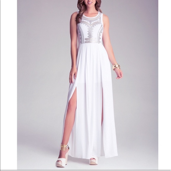 Bebe White Embellished Maxi Dress - Picture 1 of 9